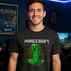 Minecraft Mens T-shirt  Creeper Dark Gray Size Large